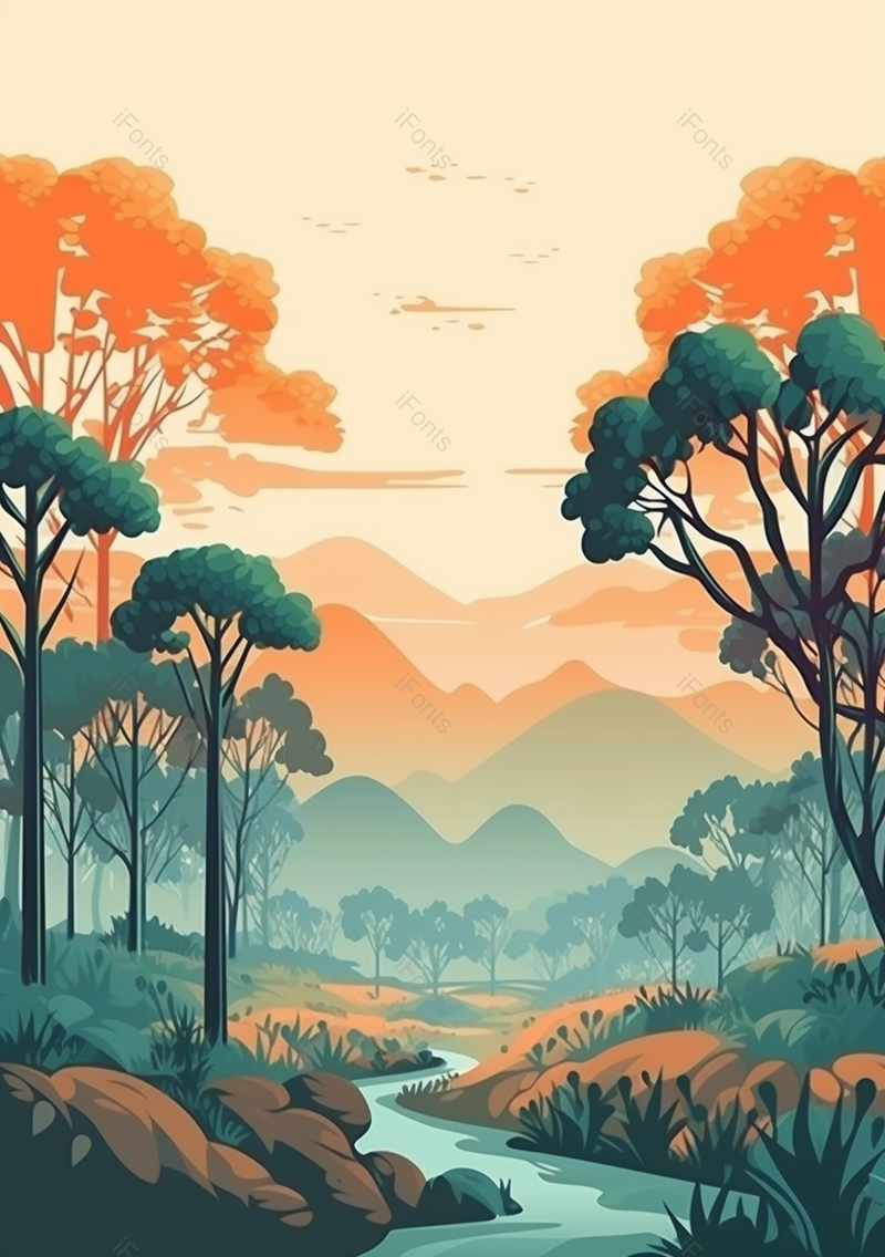 秋季山川河流森林自然背景,插画/手绘图,插画/手绘图库,插画/手绘图下载,插画/手绘